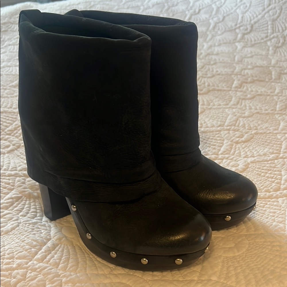Vince Camuto Black Studded Leather Clog Ankle Boots